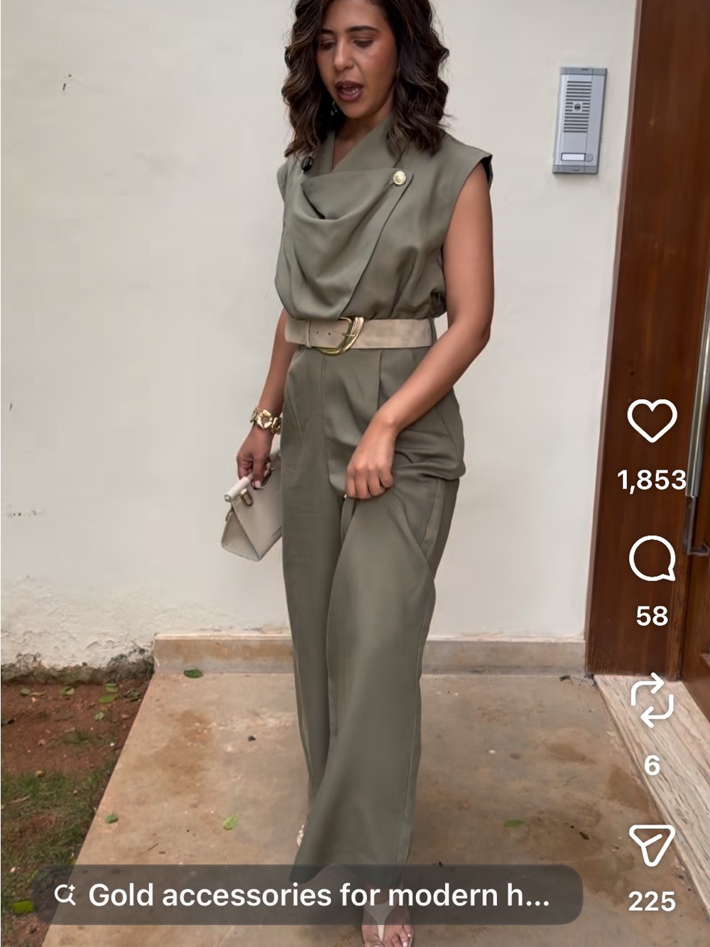 Zara Olive Green Wide-Leg Sleeveless Jumpsuit with Beige Belt - Picture 4 of 6